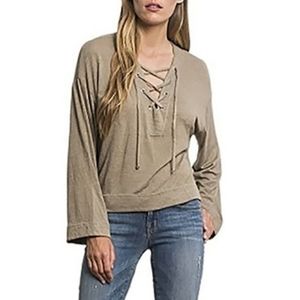 Feel the Piece SHASTA lace up square boxy crop bell sleeve  Hippie top M/L